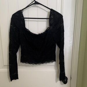 Guess Black Lace Long Sleeve Blouse